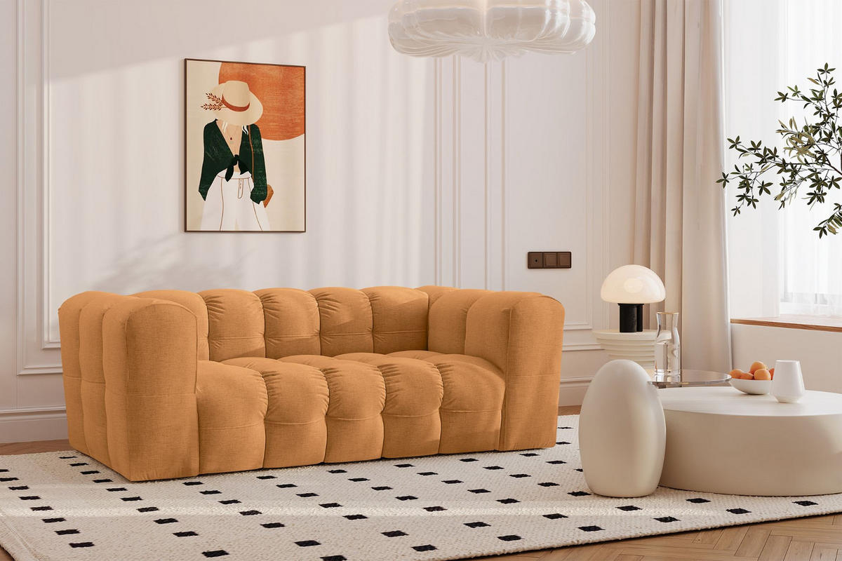 SOFA 2-Sitzer, Komfort, BALOO, Stoff Schenille, Orange - Orange, Holz (196/75/106cm) - Kaiser Möbel