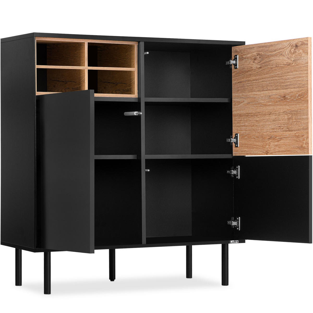 KOMMODE LOFTY Kreuzeinlage, schwarz / Eiche natur - Eichefarben/Multicolor, Holzwerkstoff (102/109/41cm) - KONSIMO®