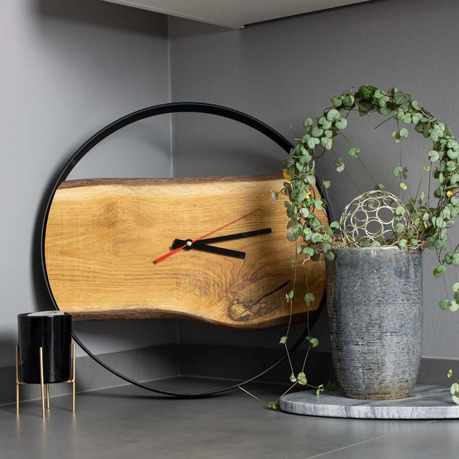 WANDUHR - Eiche / Metallrahmen - Ø 43cm - Naturfarben, Holz (43/43/4cm) - holz4home