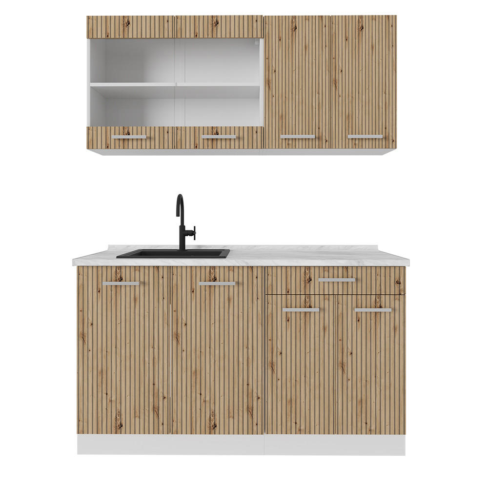 SINGLEKÜCHE R-Line Artisan Eiche/Weiß 140 cm ohne AP - Eiche Artisan/Weiß, Holzwerkstoff (140/81.6/46cm) - Vicco