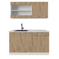 SINGLEKÜCHE R-Line Artisan Eiche/Weiß 140 cm ohne AP - Eiche Artisan/Weiß, Holzwerkstoff (140/81.6/46cm) - Vicco