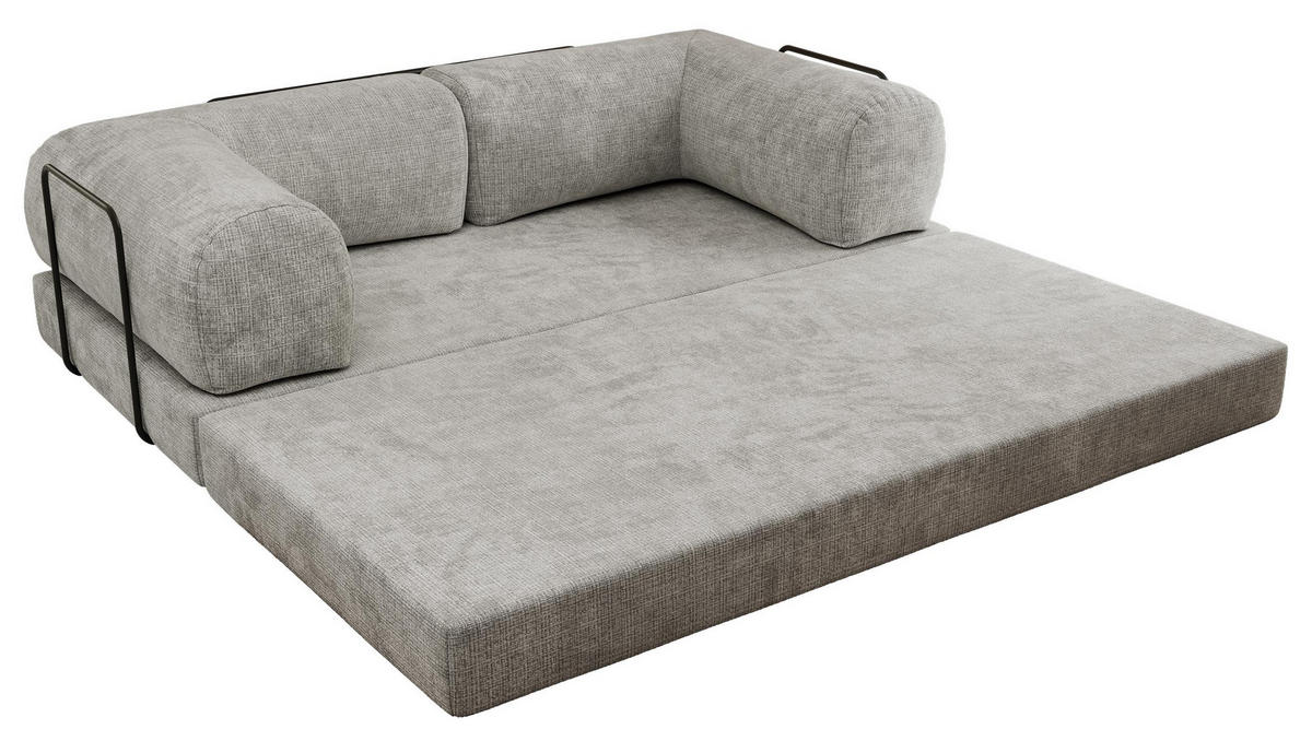 TROJMIESTNA POHOVKA ORSETTO - Svetlosivá Hrubo tkaná ženilka - čierna/svetlosivá, kov/textil (200/70/100cm) - MKS