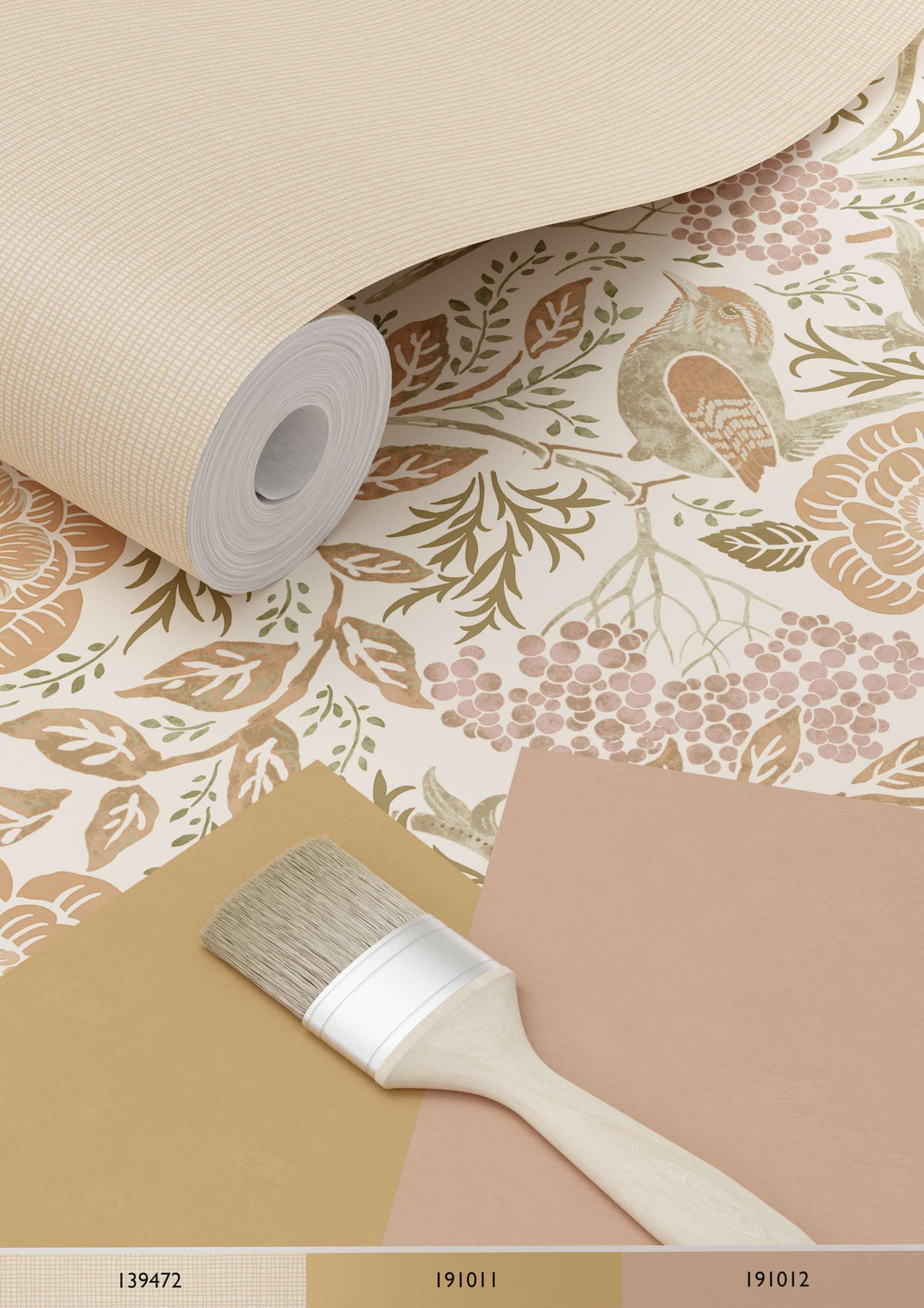 TAPETE Blumen und Vögel im Jugendstil 53 cm x 10.05 m - Beige, Papier (53/1000cm) - ESTAhome