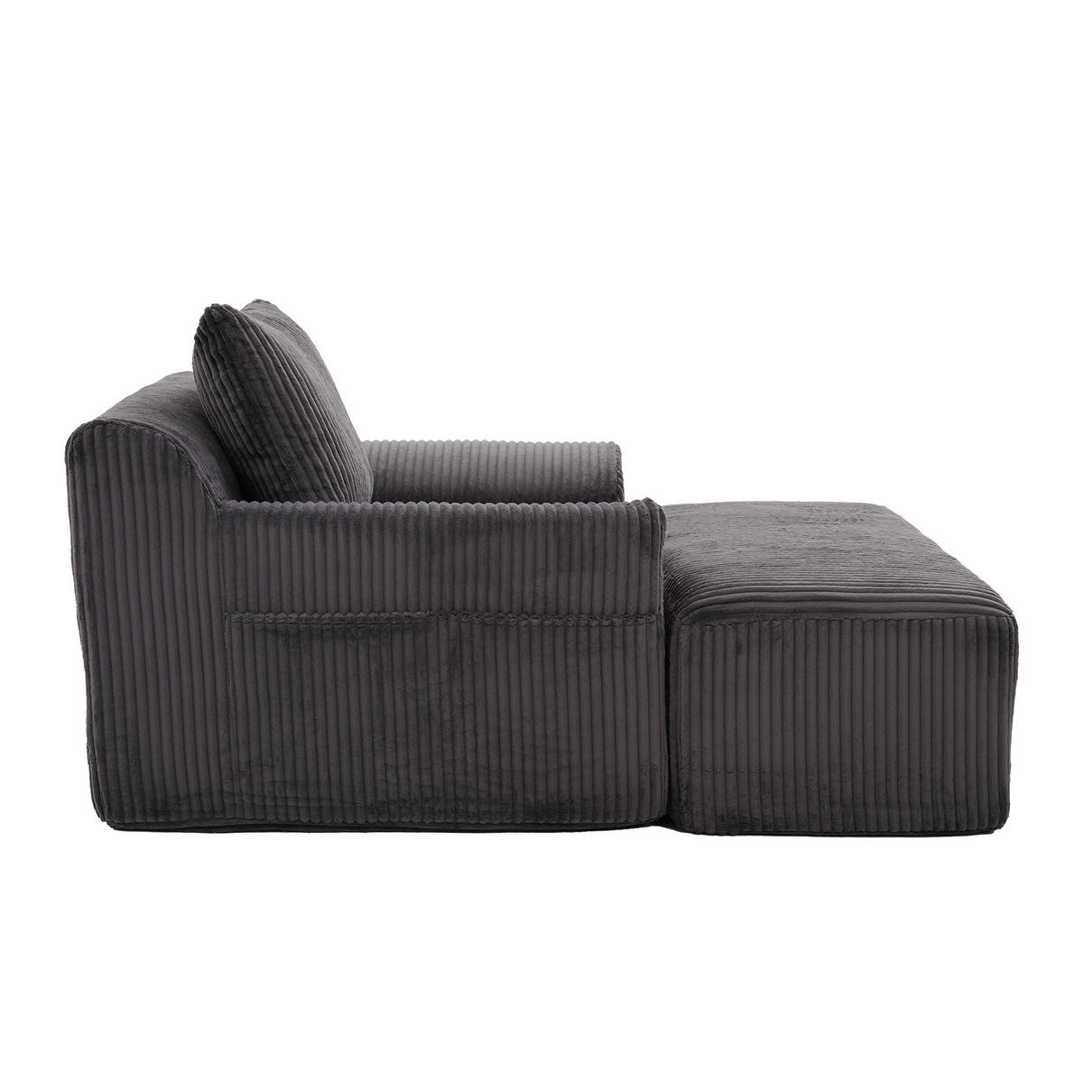 CORD-SESSEL mit Fußhocker 147/110/67 cm in Dunkelgrau – mit Seitentaschen - Dunkelgrau, Textil (147/67/110cm) - BEAOK