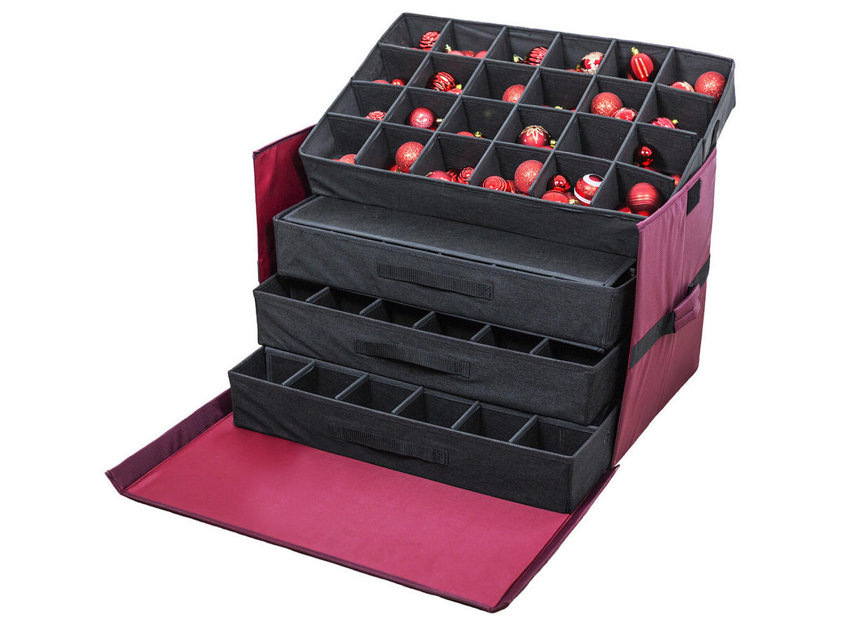 LAALU AUFBEWAHRUNGSBOX für Weihnachtsschmuck und Dekorationen Luxus 96-tlg - Rot, Textil/Metall (0.01/1/0.01cm) - LAALU