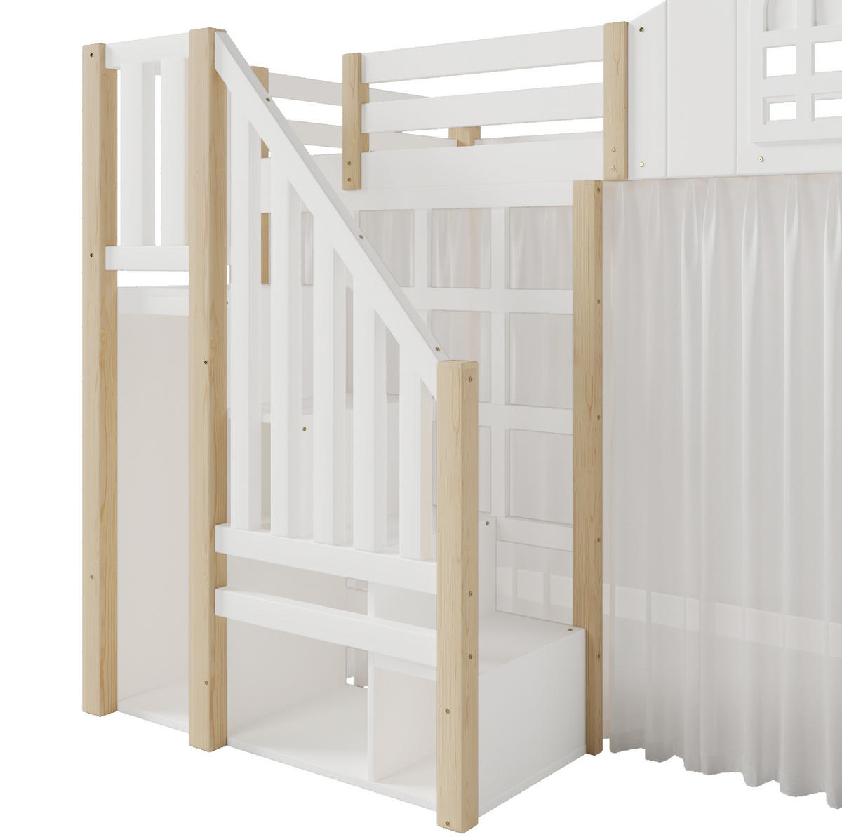 HOCHBETT 90/200 cm, Weiß/Natur mit LED und Ablageleiter - Weiß, Holz (90/200cm) - MIVRAY