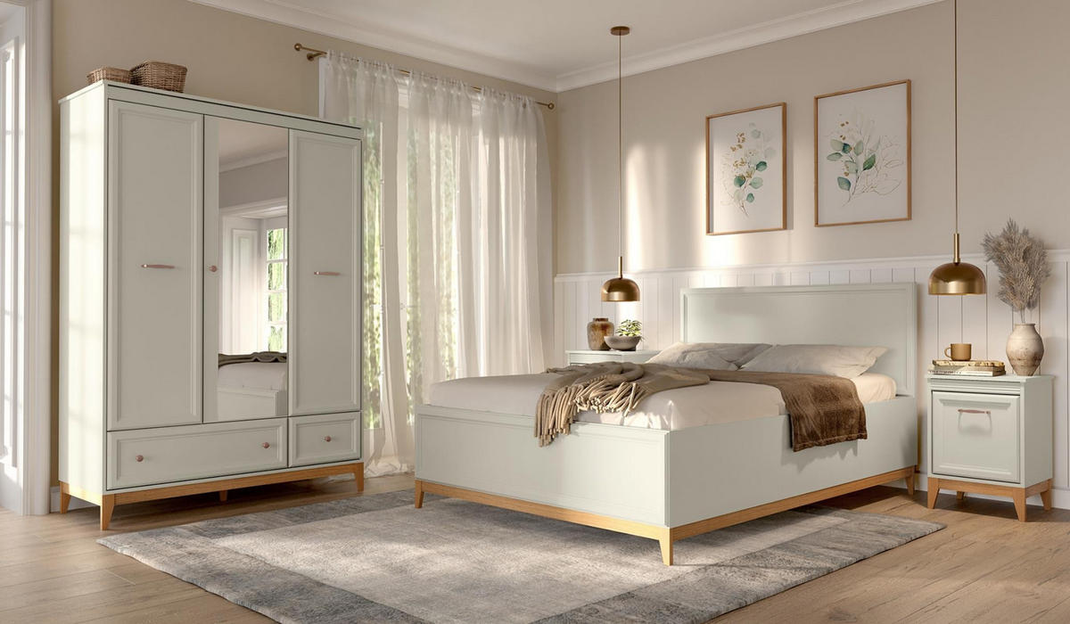 KLEIDERSCHRANK Windsor Kaschmir, Dreitürige mit Schubladen und Spiegel - Kaschmir, Holzwerkstoff (136/193/55cm) - Bettso