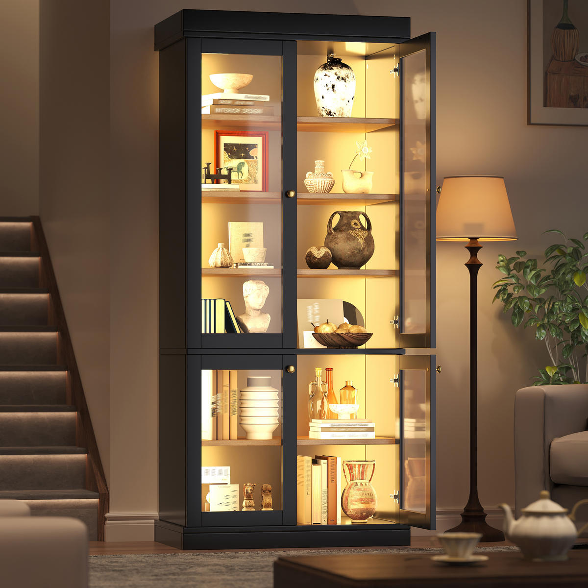 VITRINE LED Glasfront Schwarz - Schwarz, Glas (80/180/40cm) - FLIEKS