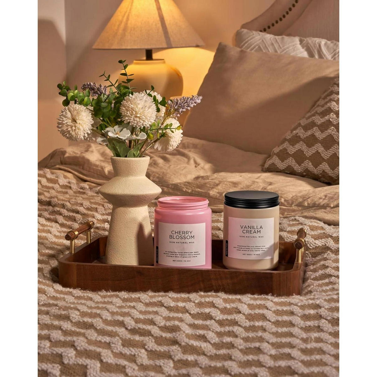 DUFTKERZE Kirschblüte 550g, 110 Stunden Brenndauer, Natürliches Wachs - Rosa, Paraffin (13cm)