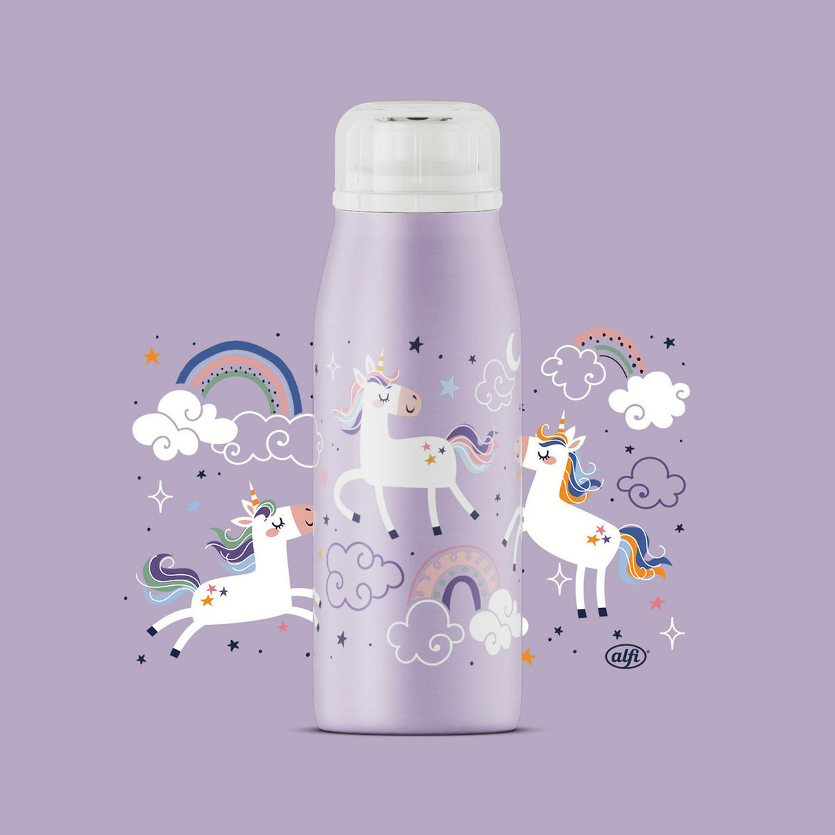 ISOLIER-TRINKFLASCHE KIDS ISO BOTTLE unique unicorns 350 ml - Flieder/Weiß, Metall (0.35L) - Alfi