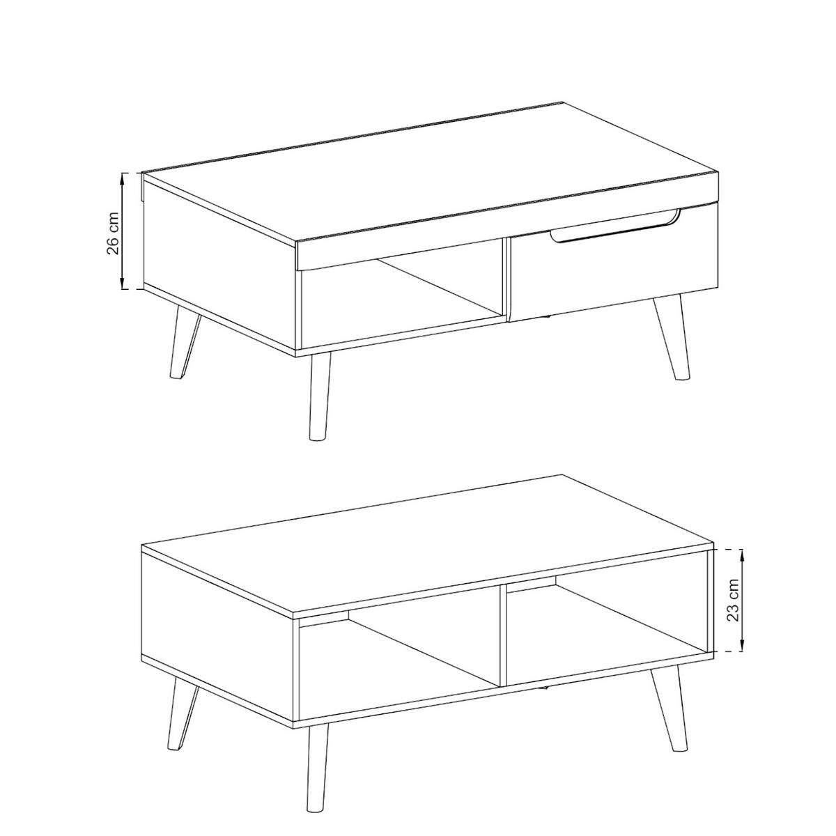 COUCHTISCH SUDBURRY STO1-1S Fronten, in Hochglanz aus MDF-Platte, Weiß - Weiß, Holz/Holzwerkstoff (67/107/46cm) - Komodee