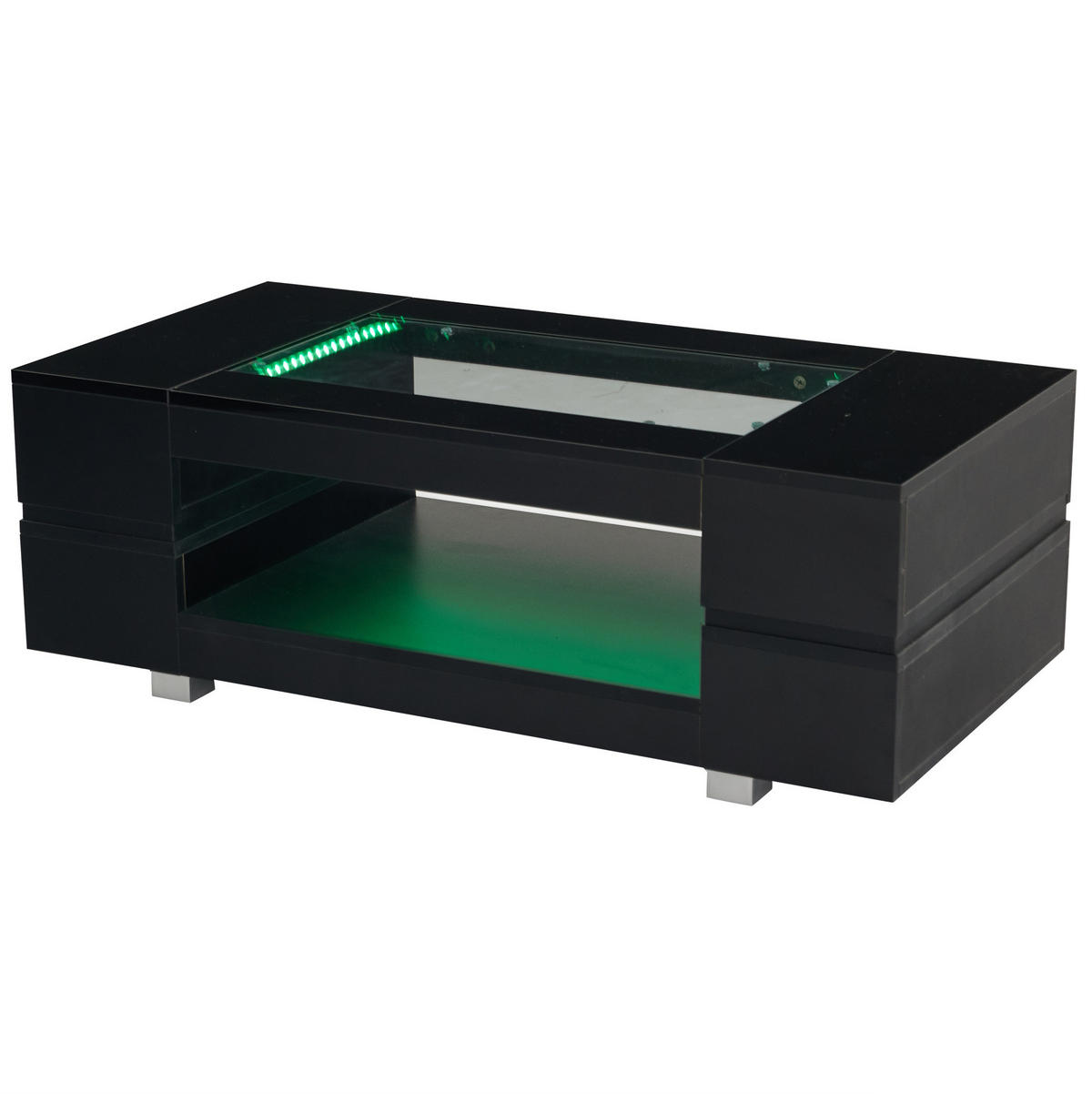 COUCHTISCH 100/50 cm mit Ablage und LED-Beleuchtung in Schwarz - Schwarz, Holzwerkstoff (100/50/35cm) - BEAOK