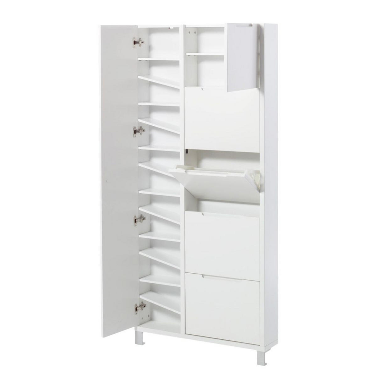 SCHUHSCHRANK mit Spiegeltür - Weiß - Weiß, Holzwerkstoff (85/185/17cm) - home24