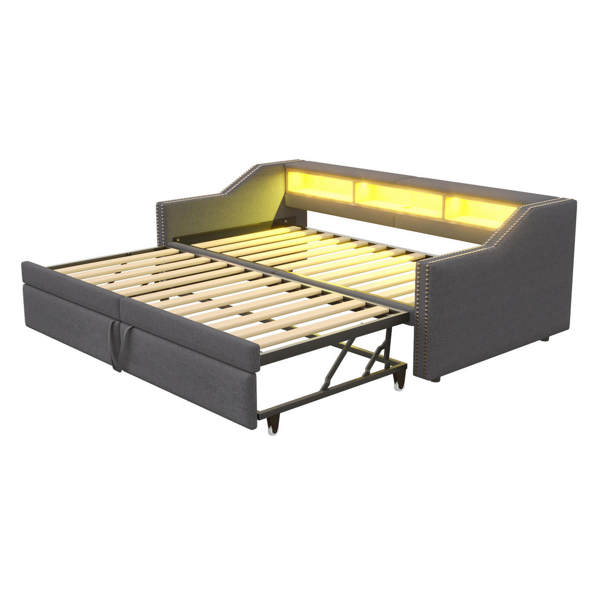 BETT 90/180x200 cm ausziehbar in Dunkelgrau – inkl. Lattenrost - Dunkelgrau, Textil (90/200cm) - BEAOK