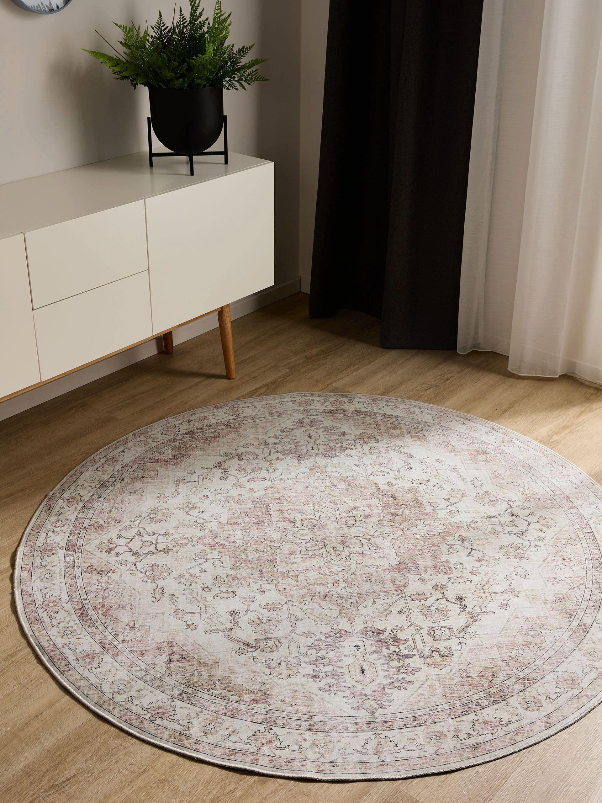 VINTAGE-TEPPICH George waschbar ø 160 cm rund - Beige/Rosa, Kunststoff (160/160cm) - benuta