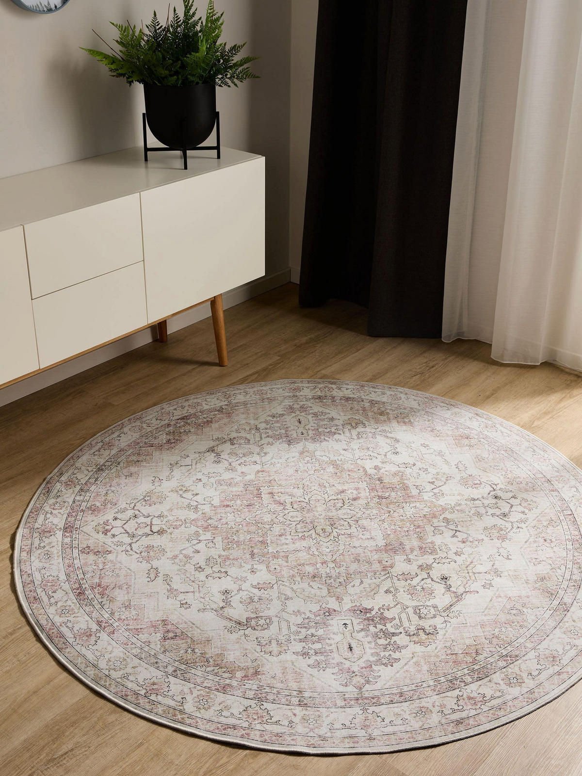 VINTAGE-TEPPICH George waschbar ø 120 cm rund - Beige/Rosa, Kunststoff (120/120cm) - benuta