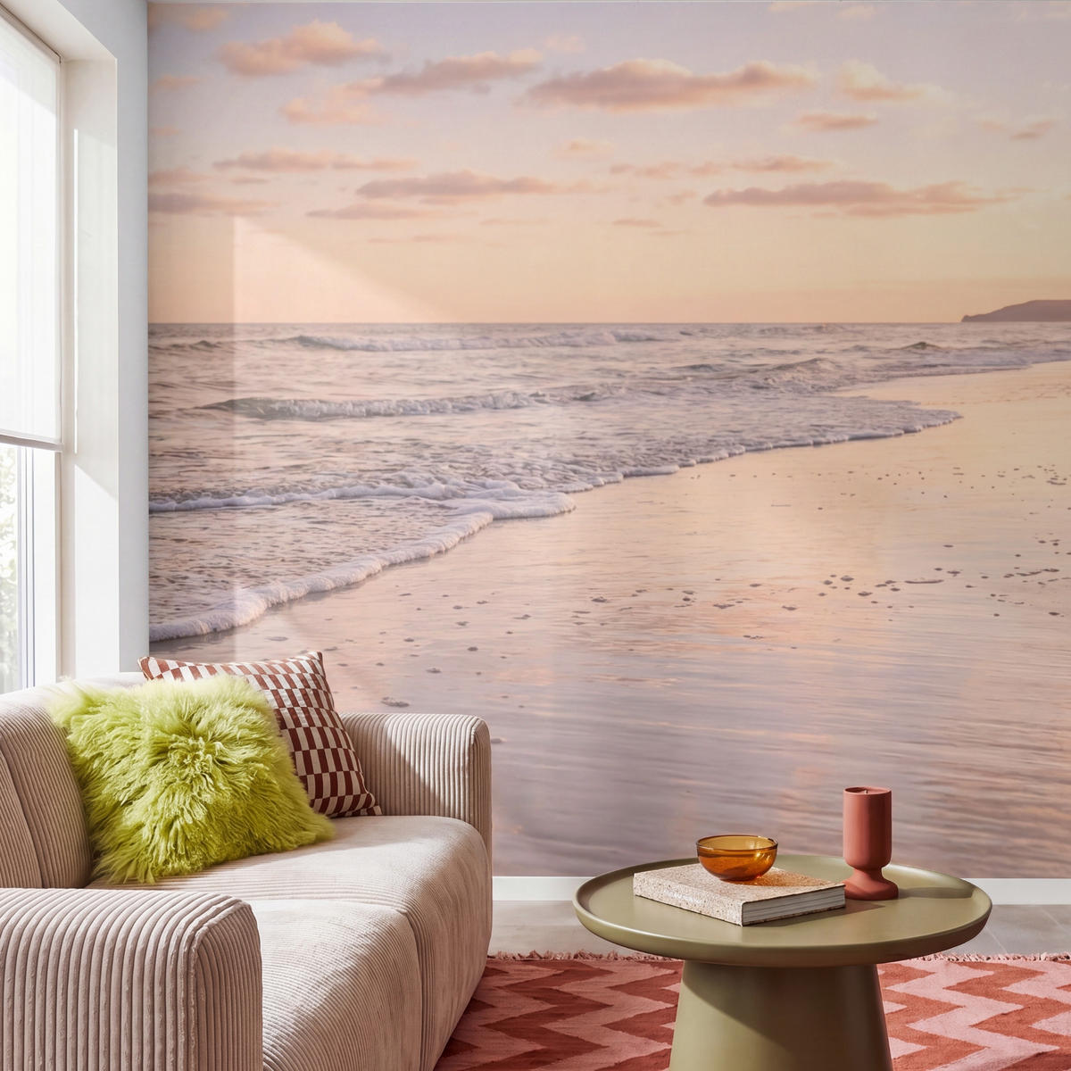 TAPETE - Strand - Brandung - Wolken - 280x280 cm - Hellrosa, Papier (280/280cm) - OnlyWow