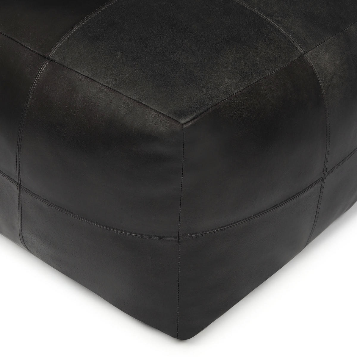 POUF 50/50/45 cm Echtleder Schwarz - Schwarz, Leder (50/45/50cm) - Furnhouse