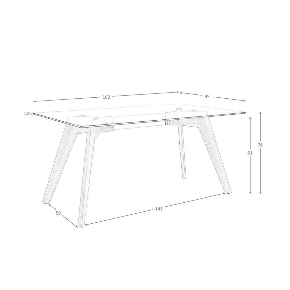 ESSTISCH Esstisch Rechteckig gehärtetes Glas aus Walnuss 160/95/76 cm - Transparent/Walnussfarben, Glas/Holz (95/160/76cm) - ANGEL CERDA