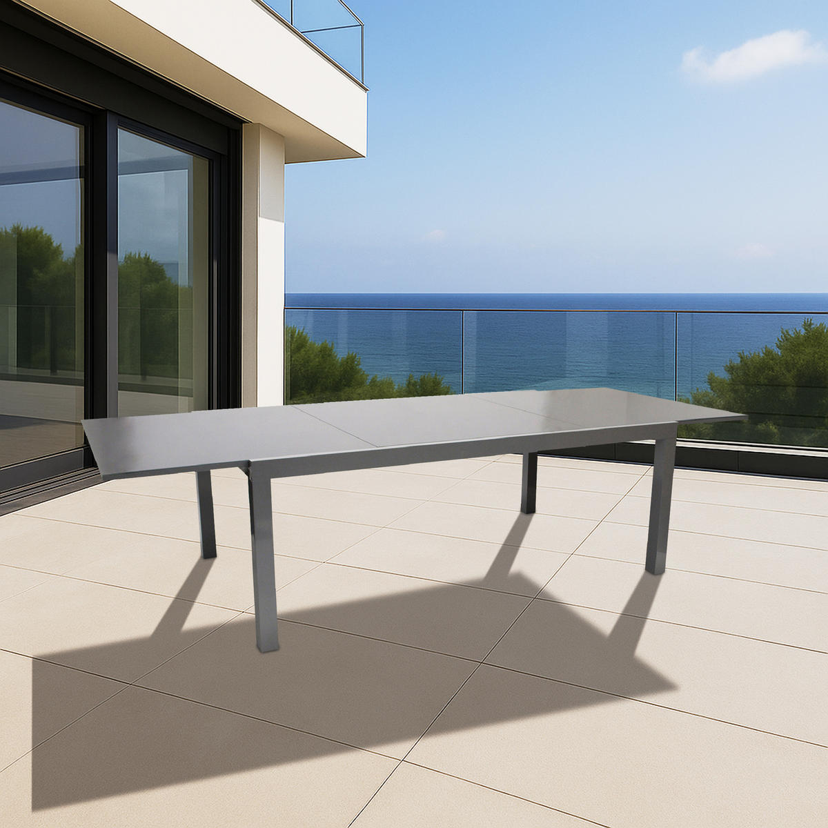 AUSZIEHTISCH Ashford - Esstisch mit Gestell aus Aluminium grau, Tischplatte Glas - Ausziehbar von 180cm auf 240cm. BxTxH: - Grau, Metall (240/100/75cm) - TPFGarden