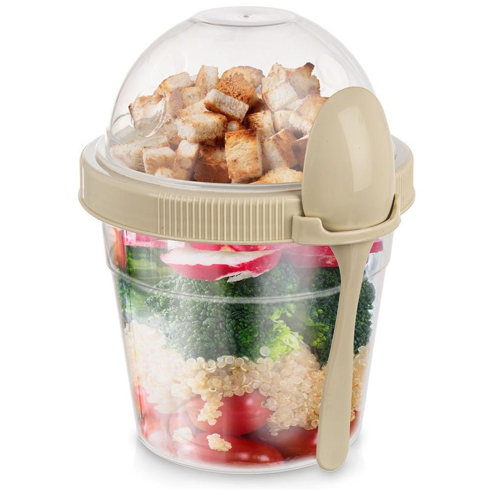 JOGHURTBECHER mit Löffel für die Lunchbox 400 ml - Cappuccino, Kunststoff (11.5/13.5/10.5cm) - Orion 