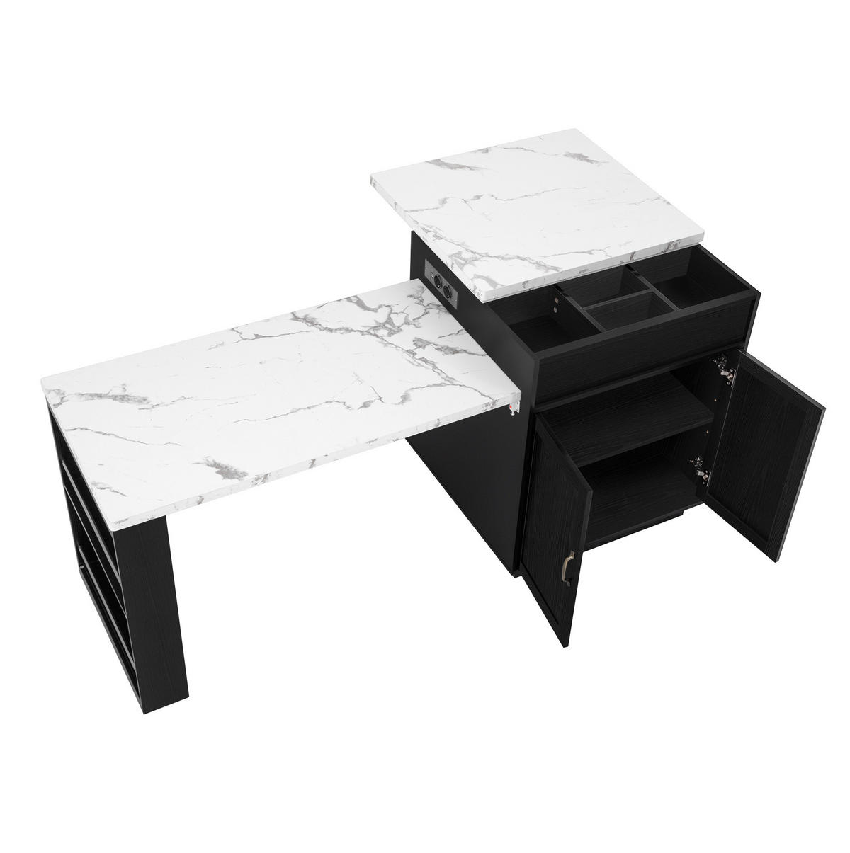 KUHINJSKI otok 125,5–187,5/71/93 cm z LED osvetlitvijo, USB/Type-C polnilom, raztegljivo mizno ploščo iz MDF, Črna - črna, leseni material (125.5/93/71cm) - Redom