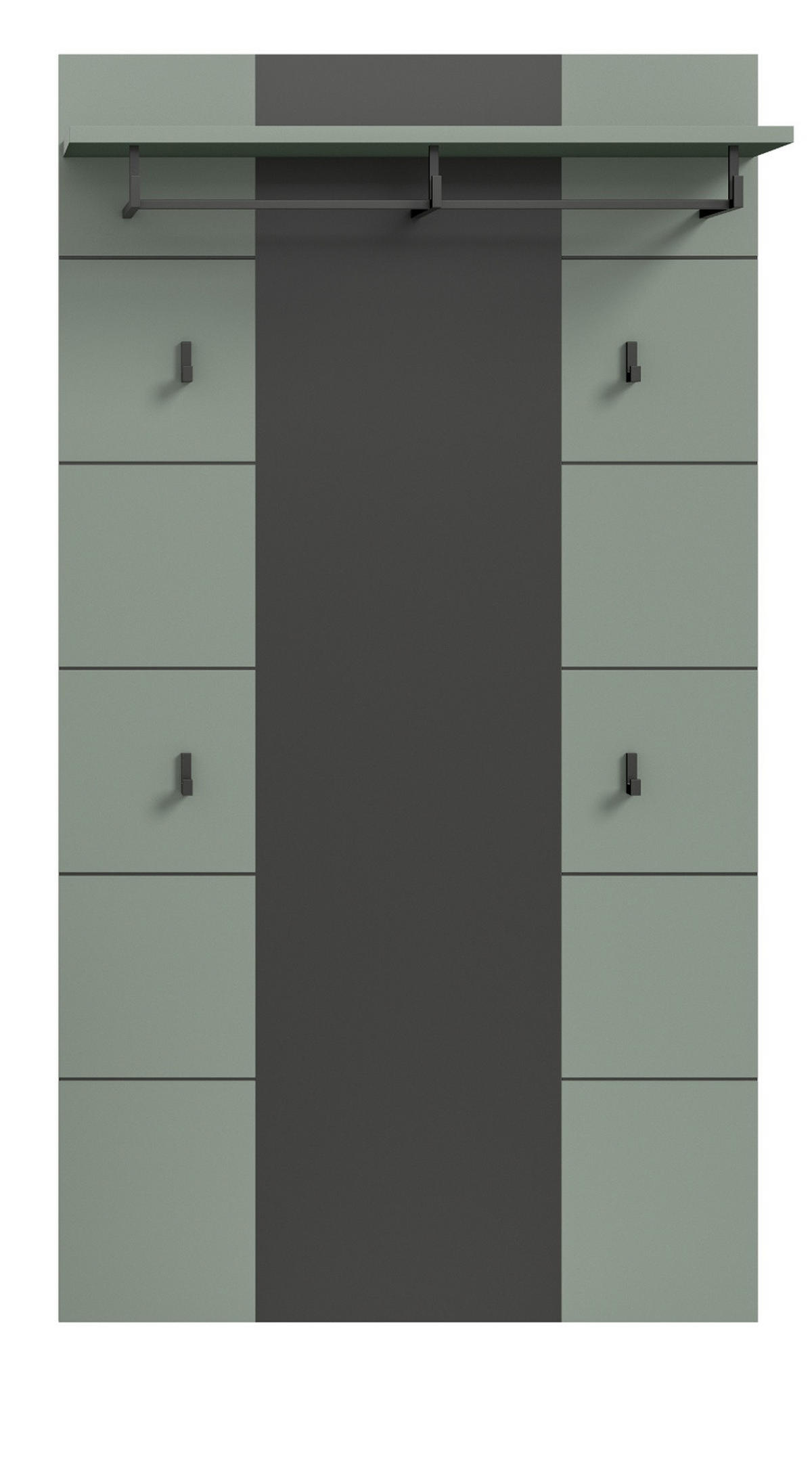 GARDEROBENPANEEL Salbei und Grau, Wandgarderobe 80 x 141 cm, Cooper - Salbeigrün/Dunkelgrau, Holzwerkstoff (80/141/29cm) - Inn.Furn