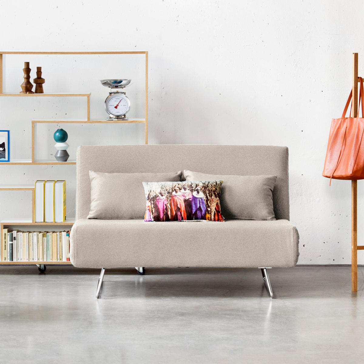SCHLAFSOFA - Chromfarben/Beige, Textil/Metall (136/82/87cm) - home24