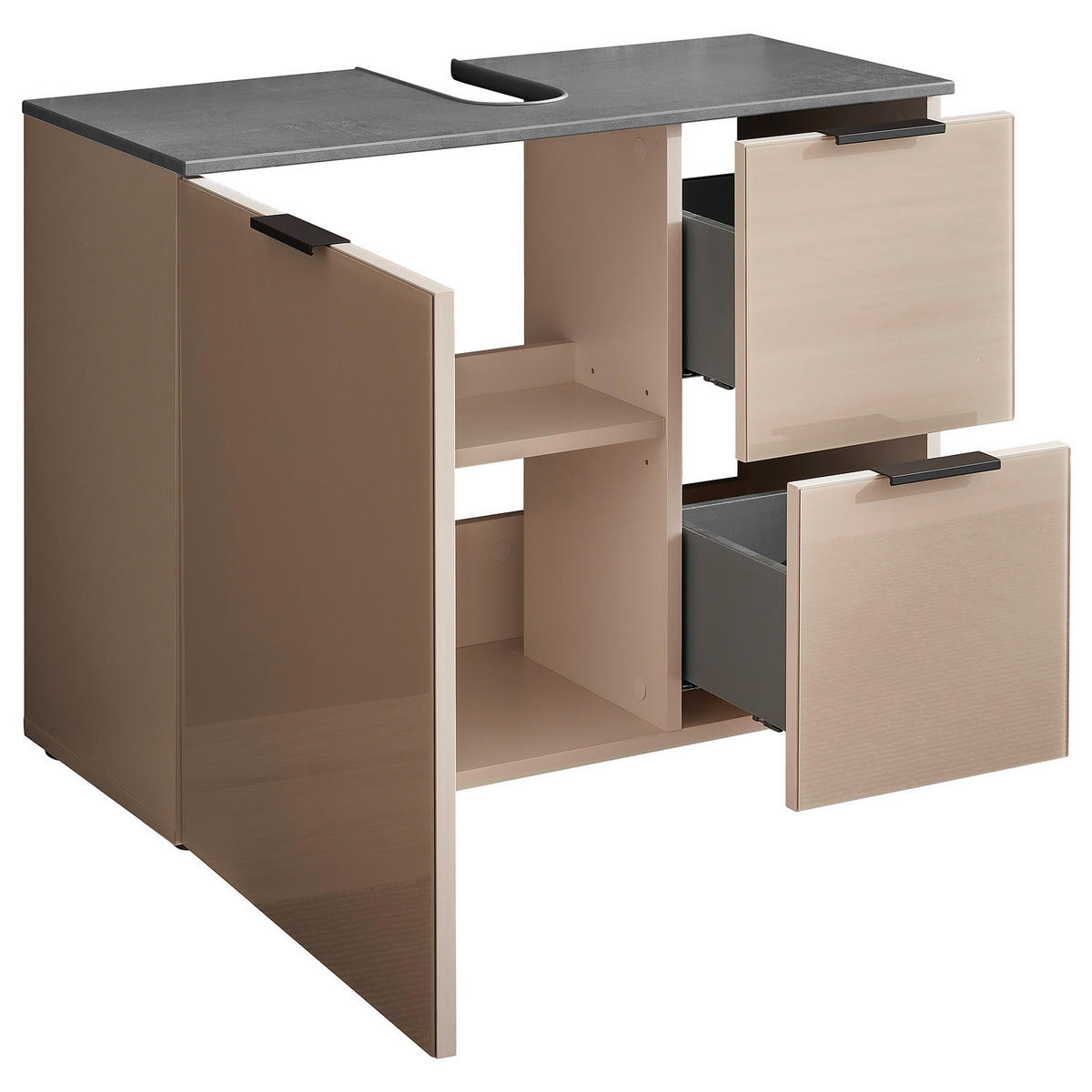 WASCHBECKENUNTERSCHRANK mit 1 Tür - Holzwerkstoff / Glas - Kaschmir / Chromix Anthrazit - Kaschmir/Schwarz, Glas/Holzwerkstoff (80/60/35cm) - home24