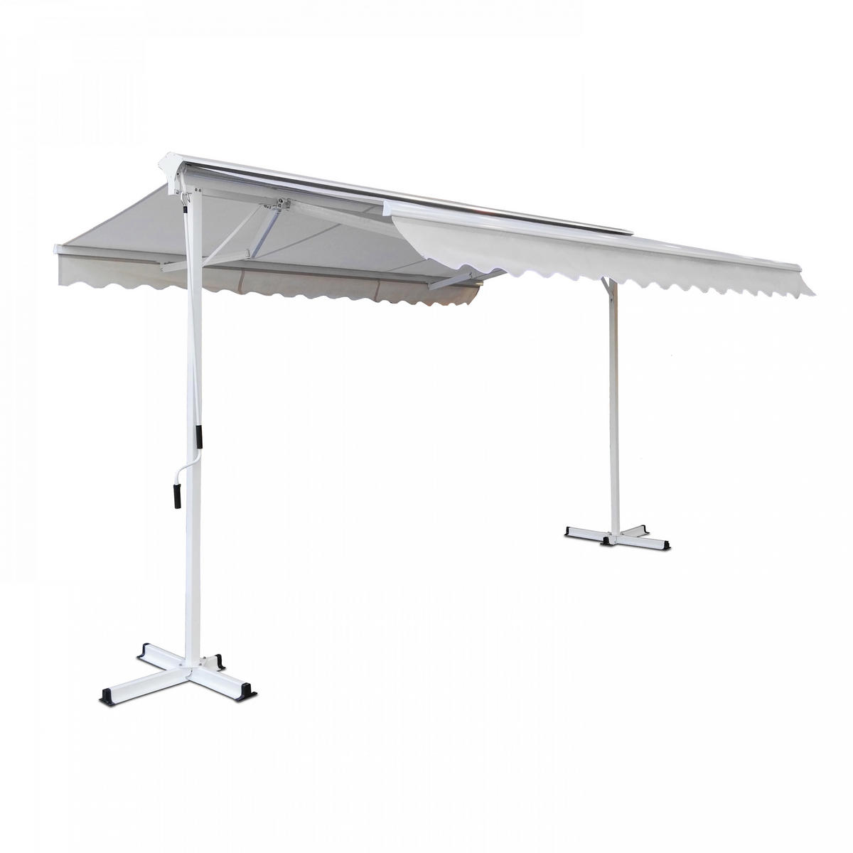 DOPPELSCHRÄGMARKISE 3x4m mit 4 Gewichtsplatten, Weiß - Weiß, Metall (300/250/400cm) - Oviala