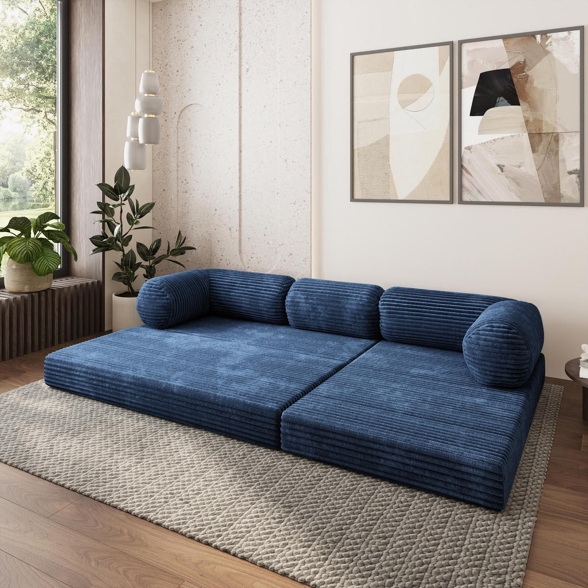 ROHOVÁ SEDAČKA ETERA modulární Boneless pohovka s funkcí spaní, modrá TILIA 77 - modrá, textil (270/160cm) - MASSENO