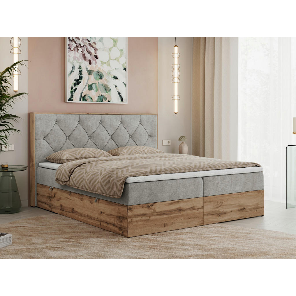 Thumbnail - MKS Boxbett, Hellgrau, Textil, 2-Sitzer, H3, Rechteckig, 180x200 cm, Schlafzimmer, Betten, Boxspringbetten