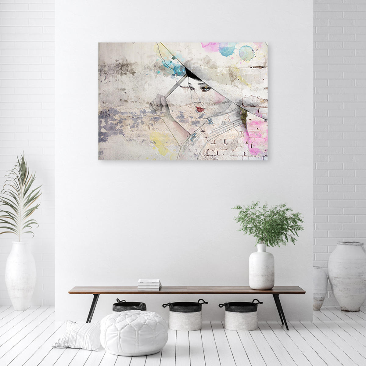 WANDBILD geisha hält einen regenschirm - Pink, Textil (60/40cm) - Feeby