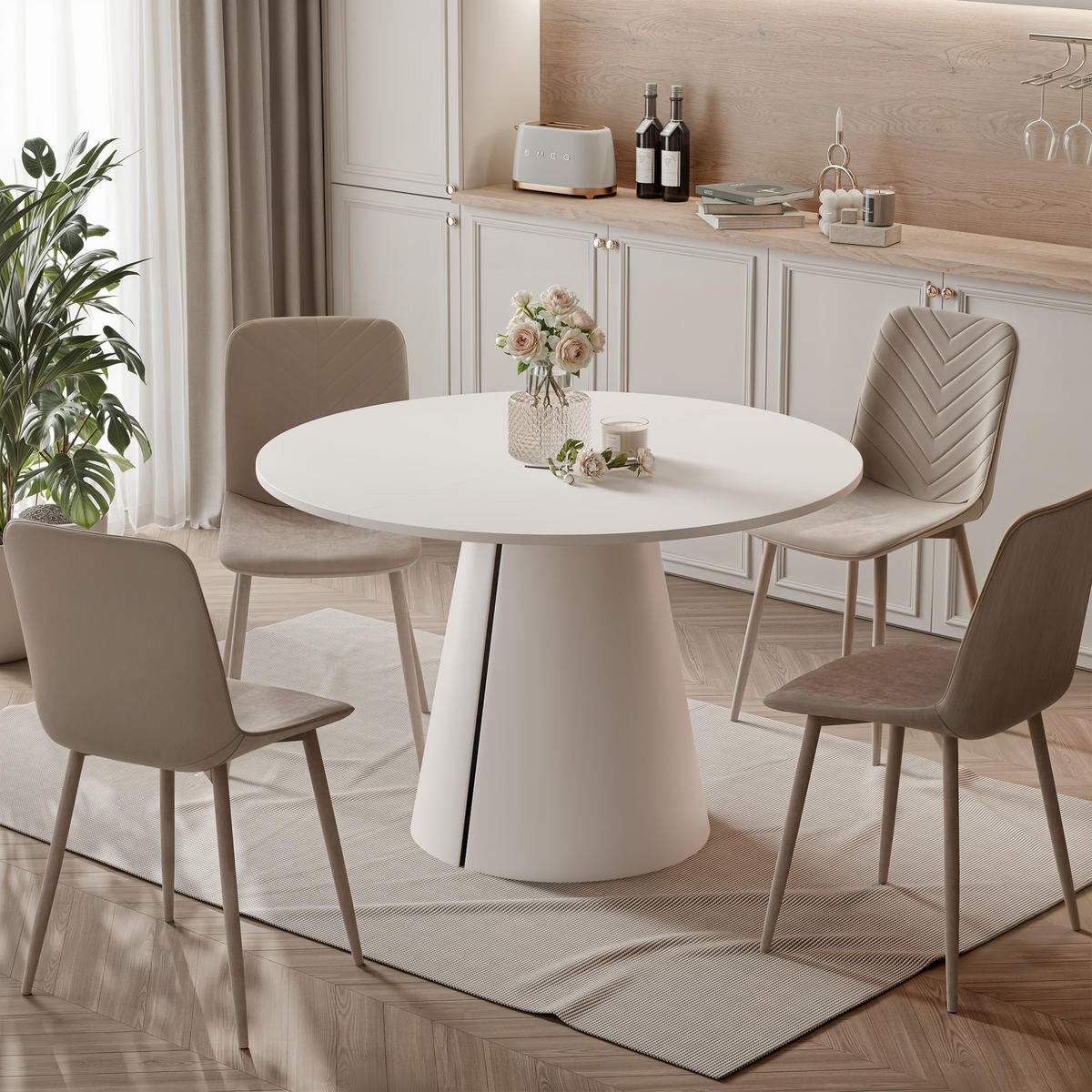 AUSZIEHTISCH BASE 100-176/76 cm, Arktisweiß - Weiß, Holzwerkstoff/Metall (100/100/76cm) - Idohome