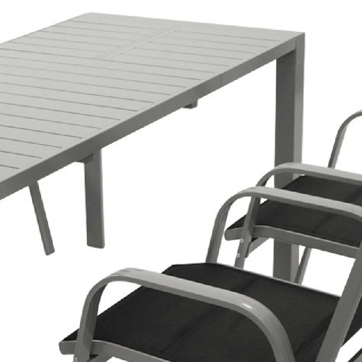 GARTEN-GARNITUR Ashford - 5-teilige Garten-Essgruppe (4x Stapelsessel Hochlehner Aluminium silbergrau + Textilgewebe gepolstert schwarz - Grau, Metall - TPFGarden