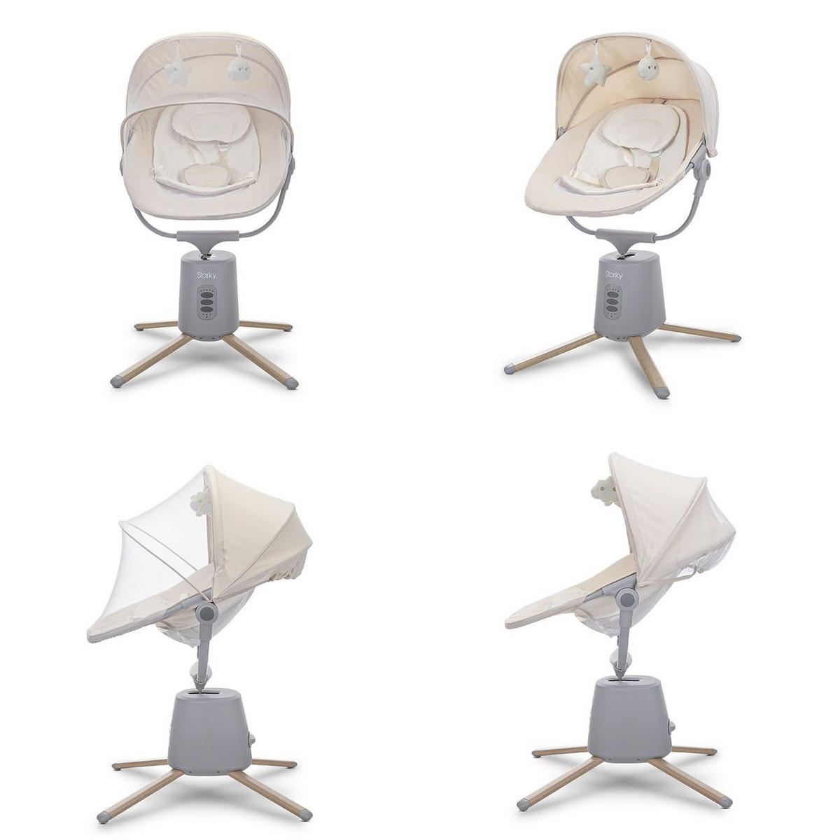 BABYWIPPE Storky beige Bluetooth, Fernbedienung, Timer, 5-Punkt-Gurt, Holzoptik-Füße - Beige, Metall - Lorelli