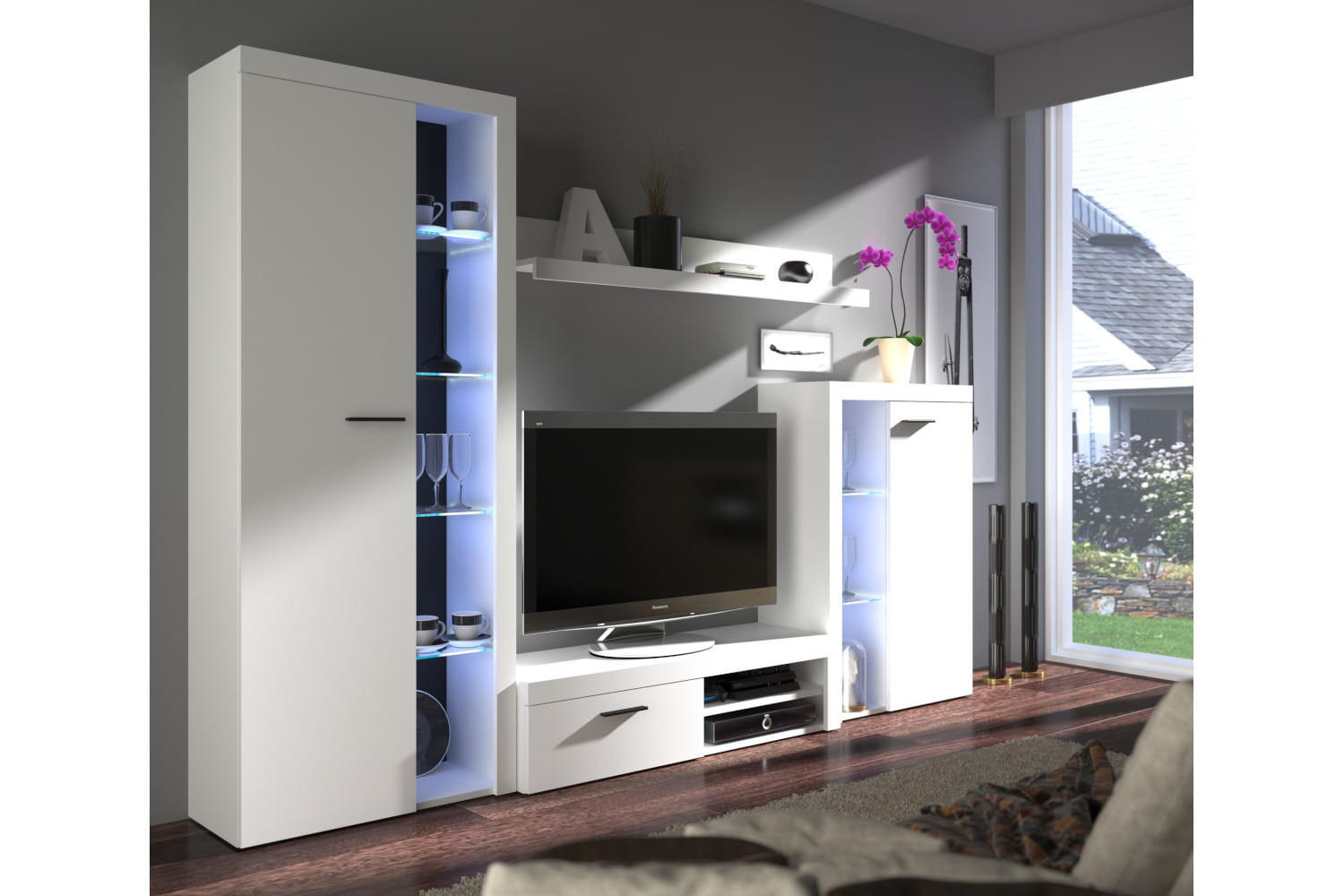 WOHNWAND OKTAWIA LED - Weiß, Holzwerkstoff (270/190/40cm) - Meblini
