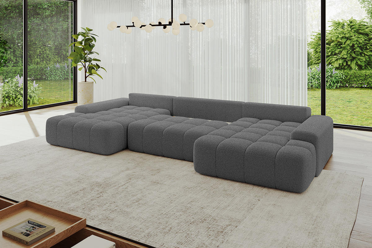 WOHNLANDSCHAFT ENSI-U - 353x164x69 cm Platinfarben - Platinfarben, Holzwerkstoff/Kunststoff (357/69/164cm) - ALTDECOR