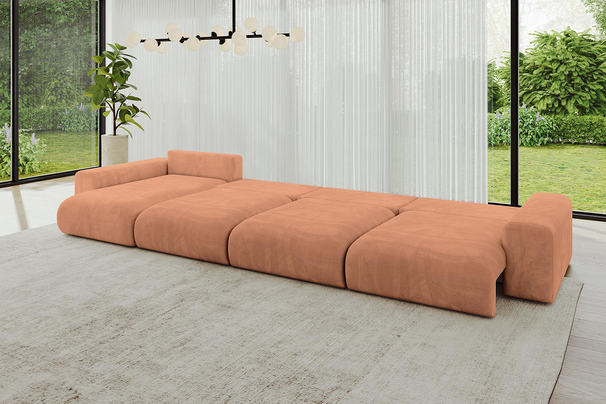 WOHNLANDSCHAFT mit Schlaffunktion ESKAR-U2-464x176x84cm Apricot - Koralle, Holzwerkstoff/Kunststoff (176/72/464cm) - ALTDECOR