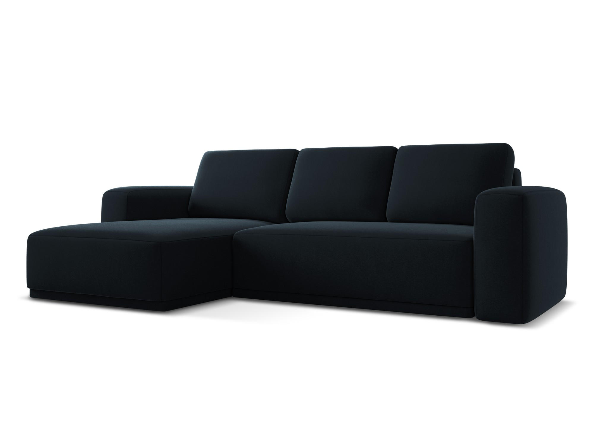 ECKSOFA mit Schlaffunktion Samt Stoff Blau - Blau/Schwarz, Kunststoff/Textil (258/160cm) - Makamii