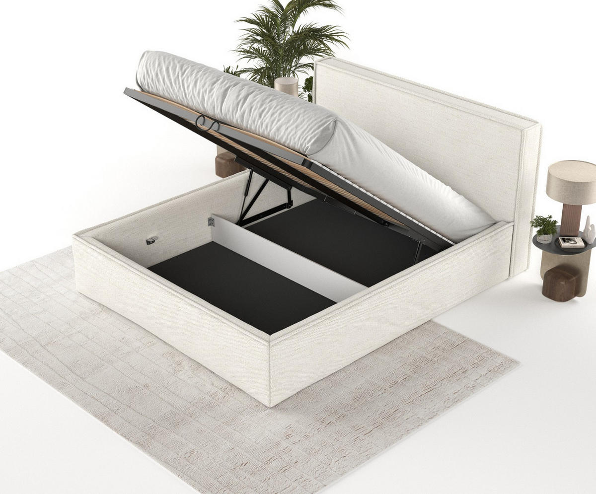 POLSTERBETT Sato mit Stauraum 200/200 cm Creme im Modesto Stoff - Creme/Schwarz, Holz/Holzwerkstoff (200/200cm) - AltaBeds
