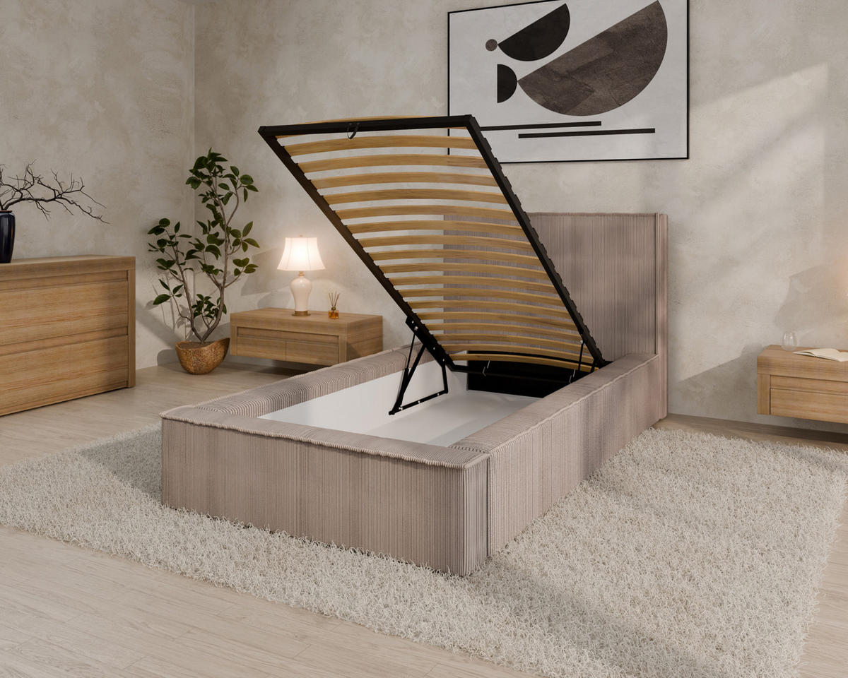 POLSTERBETT SANA 90x200cm Elegantes Polsterbett für modernen Wohnstil , ohne matratze, cappuccino - Cappuccino, Holz (90/200cm) - Homesy