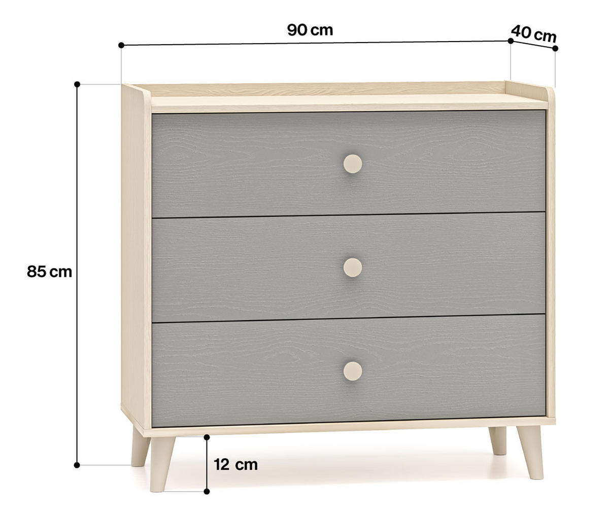 KOMMODE Mevel Wüstensand / Palladiumgrau 90 / 40 / 85cm - Braun/Grau, Holz/Holzwerkstoff (90/85/40cm) - Feldmann-Wohnen