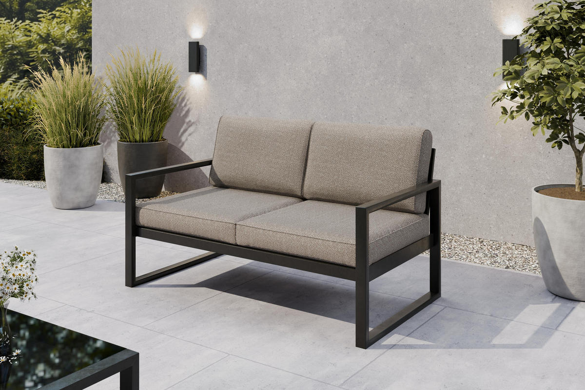 GARTENSET Madera für 6 Personen Balkonmöbel Aluminium Terassenmöbel Sitzbank, 4-tlg. Tisch schwarz, graubeige - Beige/Schwarz, Kunststoff/Metall - Margaret Hadas24