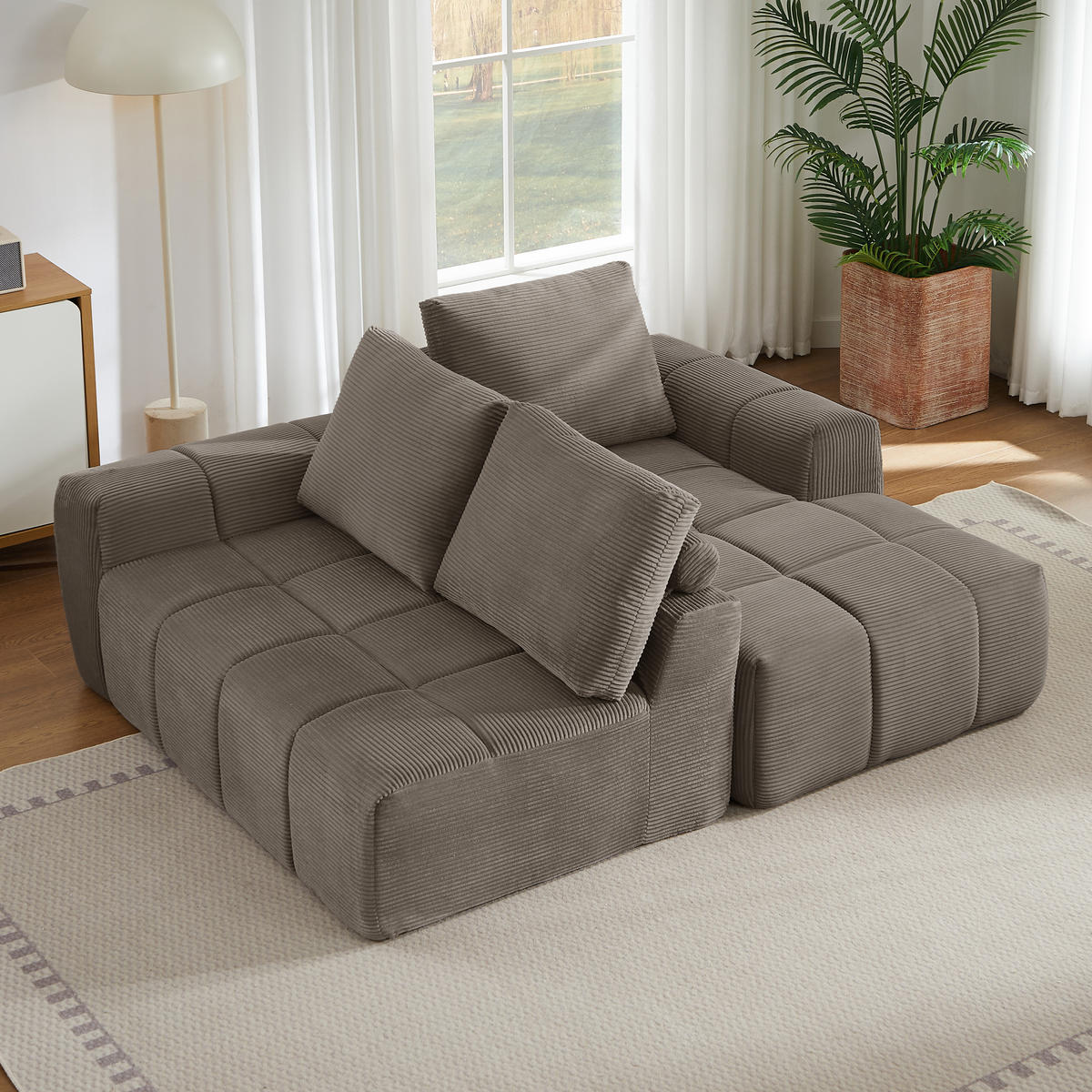 ECKSOFA Cord Taupe mit Kissen - Taupe, Textil (255/162cm) - WISHDOR
