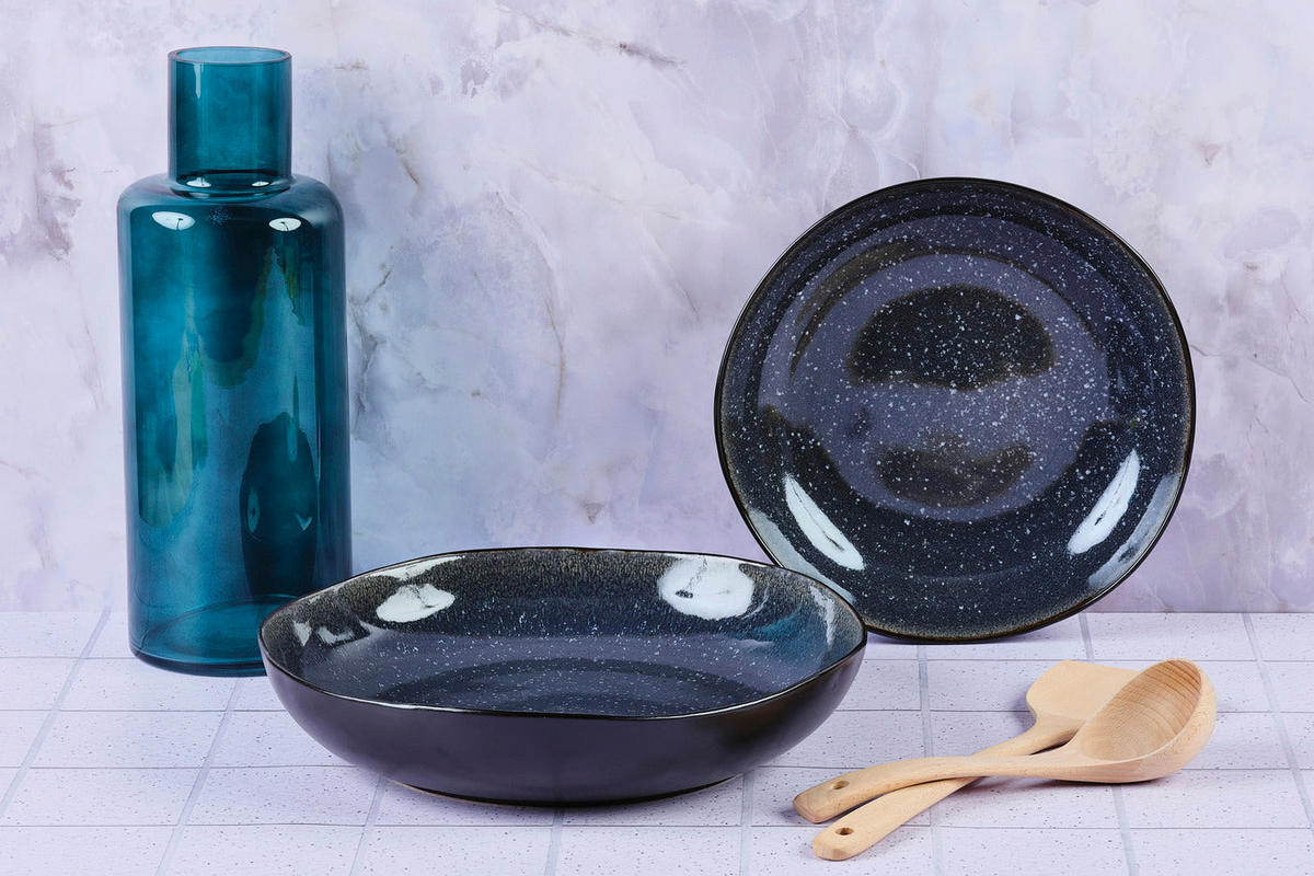 OBSTSCHALE Iris Ø27,5cm und Ø32,5cm - 2er-Set - Nachtblau - Blau, Keramik (6.5cm) - Björn