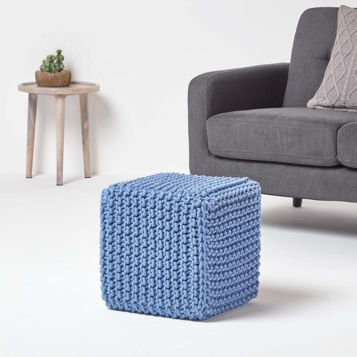 STRICK-POUF blau, Sitzwürfel 35/35/35 cm - Blau, Textil (35/35/35cm) - Homescapes