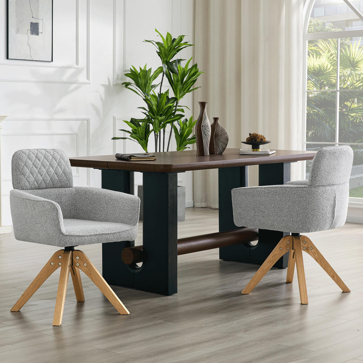 ESSZIMMERSTÜHLE 360° drehbar 2er-Set Hellgrau Massivholz - Hellgrau, Holz (51/85/53cm) - Meubliv