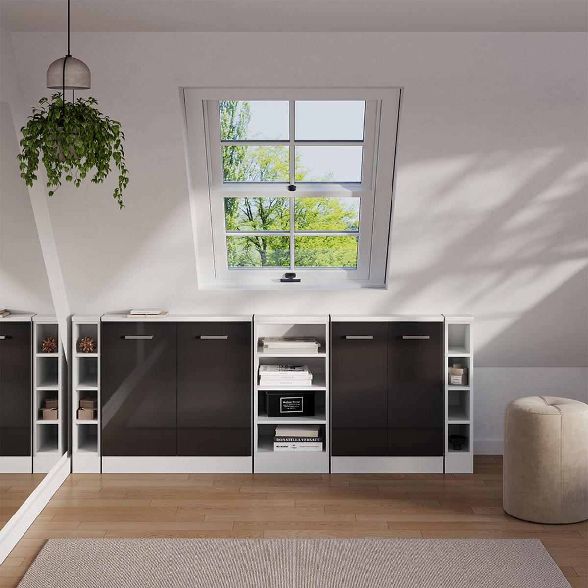 DACHSCHRÄGENSCHRANK-SET Rion Anthrazit Hochglanz 5er Set - Schwarz Hochglanz, Holzwerkstoff (210/81.6/46cm) - Vicco