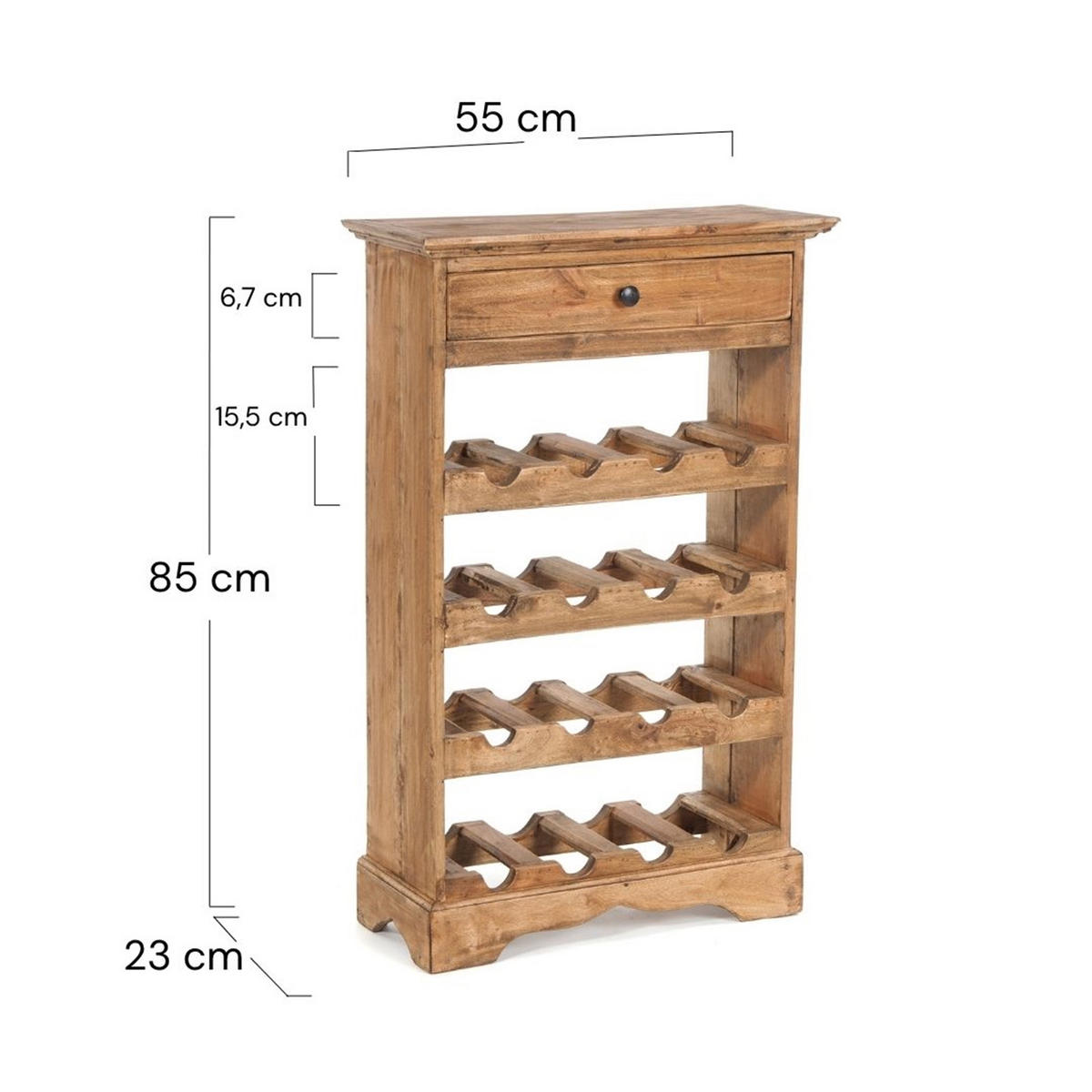 FLASCHENREGAL CORTEZ 85 Recyclingholz massiv, für 16 Flaschen, mit Schublade 01 natur-vintage - Naturfarben, Holz (55/85/23cm) - DESIGN DELIGHTS